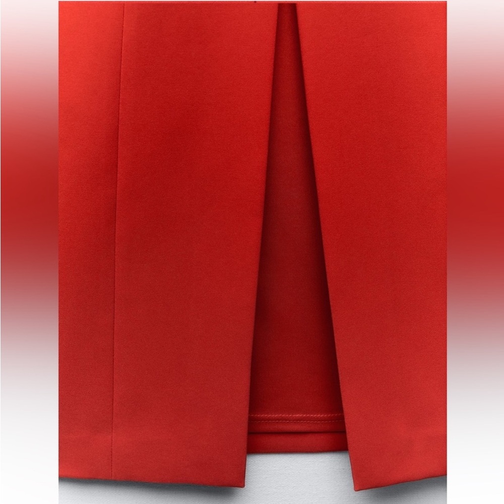 Zara Red Fitted Strapless Bodycon Midi Dress straight neckline Stretchy NWT - Picture 9 of 10